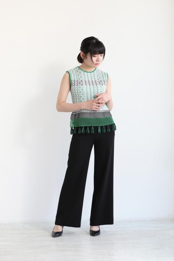 Mame Kurogouchi(マメ) Rib Jacquard Pedicel Knit Tops GREEN ...