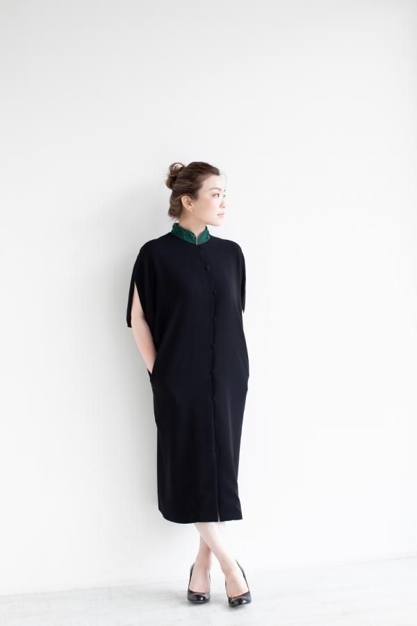 Mame Kurogouchi(マメ) Embroidery Collar Front Open Dress