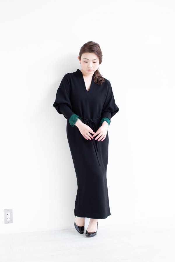 Mame Kurogouchi(マメ) Embroidery Cuffs V-Neck Dress - YAMAROKU