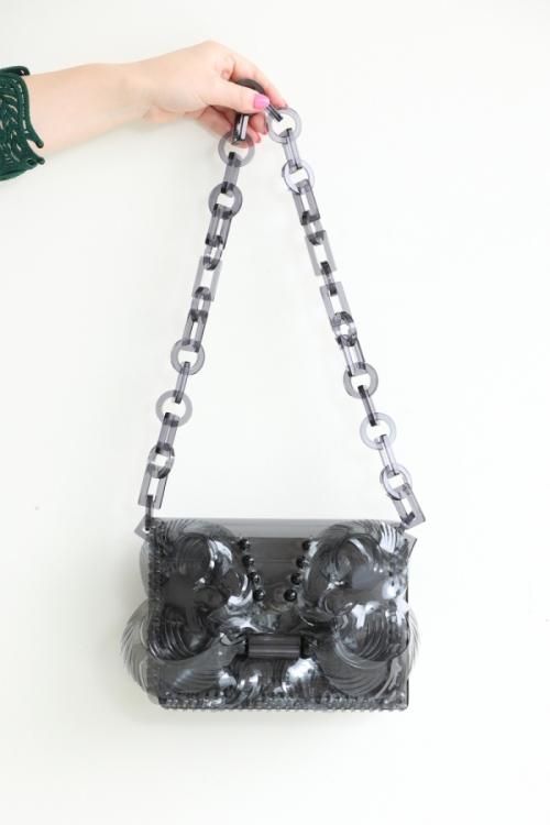 Mame Kurogouchi(マメ) Vinyl Chloride Cloth Chain Bag BLACK