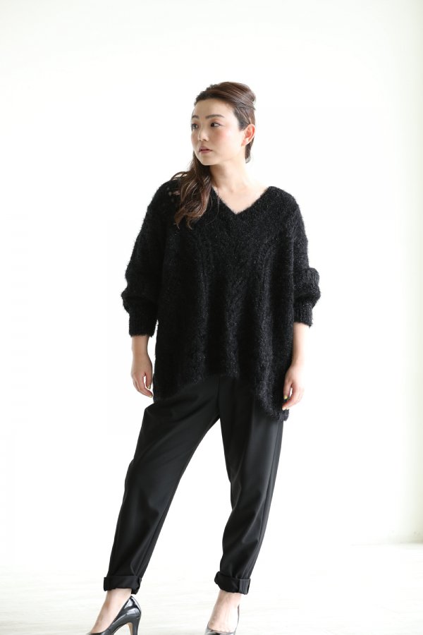 Mame Kurogouchi(マメ) Floral Mohair Knitted Pullover BLACK 