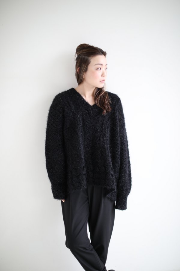 Mame Kurogouchi(マメ) Floral Mohair Knitted Pullover BLACK ...