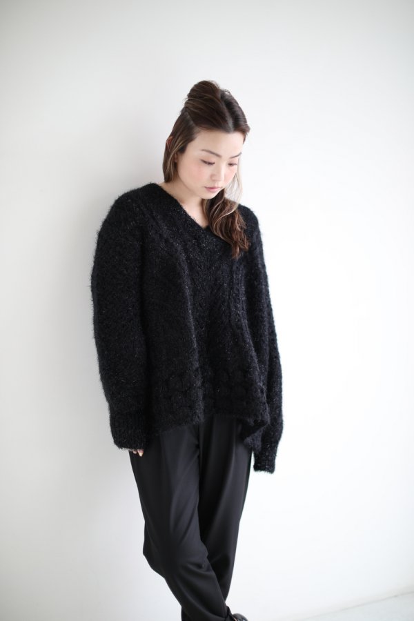 Mame Kurogouchi(マメ) Floral Mohair Knitted Pullover BLACK ...