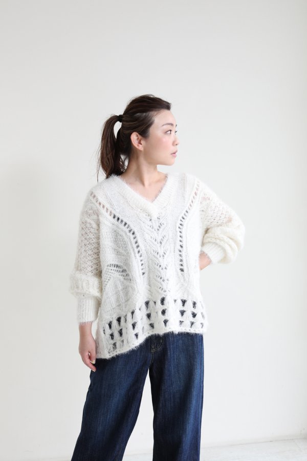 Mame Kurogouchi(マメ) Floral Mohair Knitted Pullover WHITE