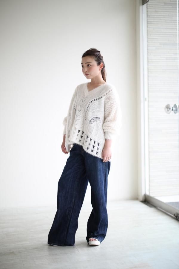 Mame Kurogouchi(マメ) Floral Mohair Knitted Pullover WHITE 