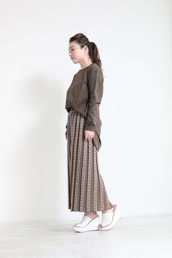 Mame Kurogouchi(マメ) Pleated Knitted Skirt BEIGE - YAMAROKU 