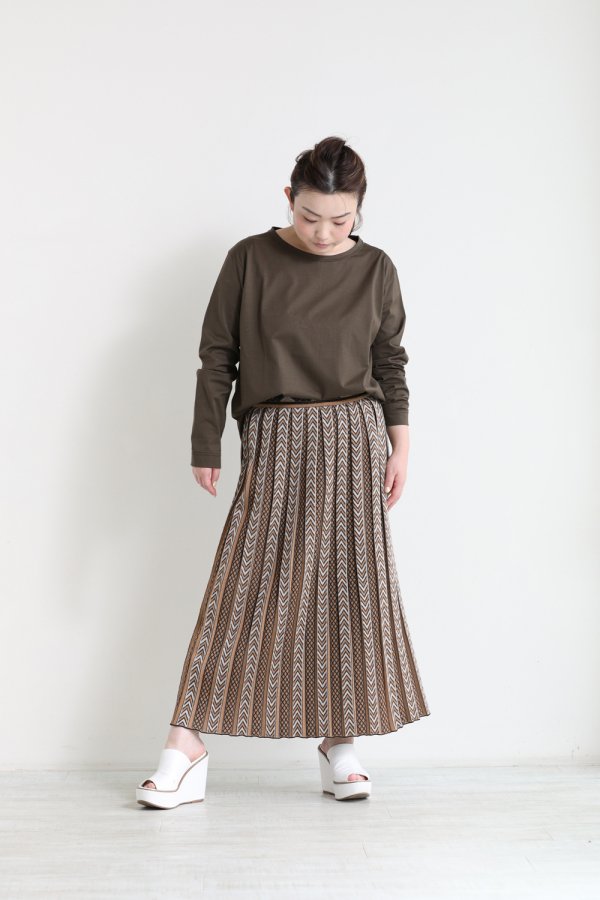 Mame Kurogouchi(マメ) Pleated Knitted Skirt BEIGE - YAMAROKU 