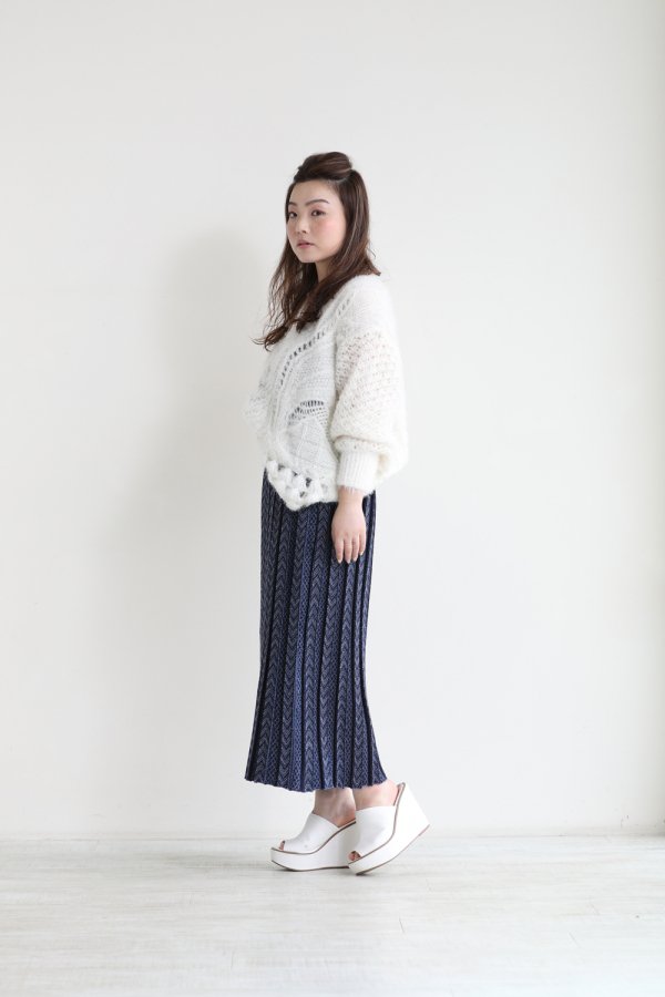 Mame Kurogouchi(マメ) Pleated Knitted Skirt NAVY - YAMAROKU（ヤマロク） オンラインストア