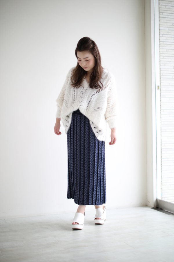 Mame Kurogouchi(マメ) Pleated Knitted Skirt NAVY - YAMAROKU（ヤマロク） オンラインストア