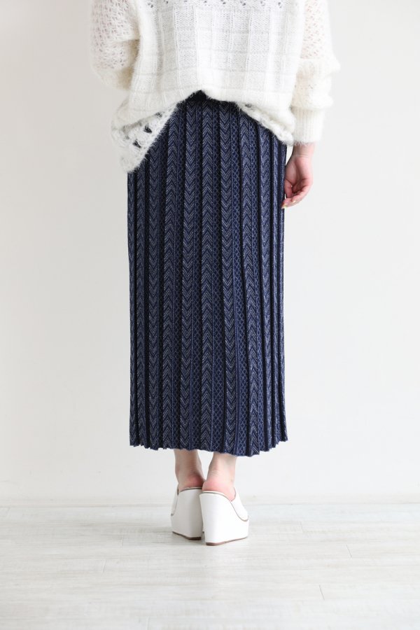 Mame Kurogouchi(マメ) Pleated Knitted Skirt NAVY - YAMAROKU 
