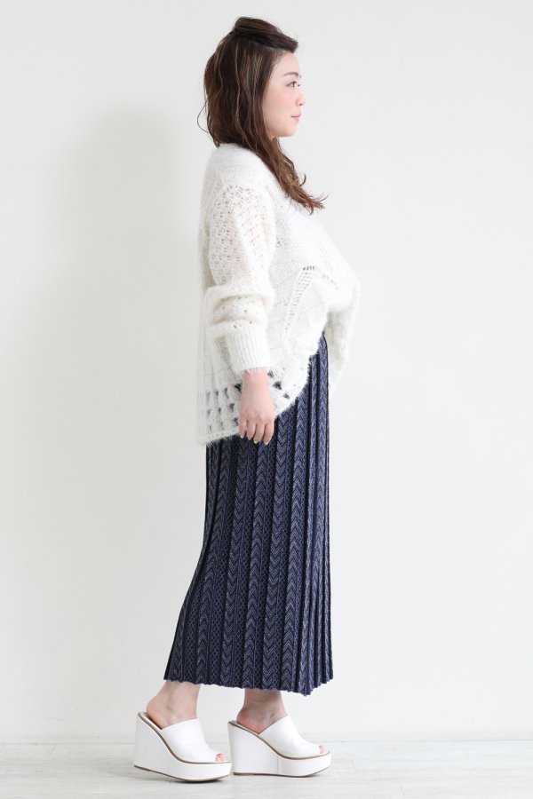 Mame Kurogouchi(マメ) Pleated Knitted Skirt NAVY - YAMAROKU 