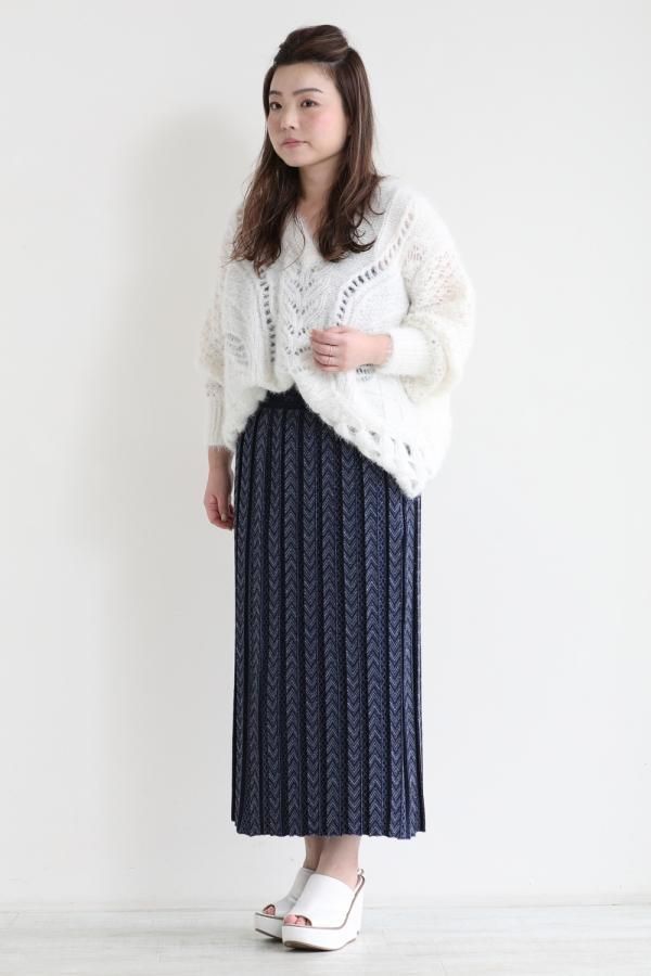 Mame Kurogouchi(マメ) Pleated Knitted Skirt NAVY - YAMAROKU 