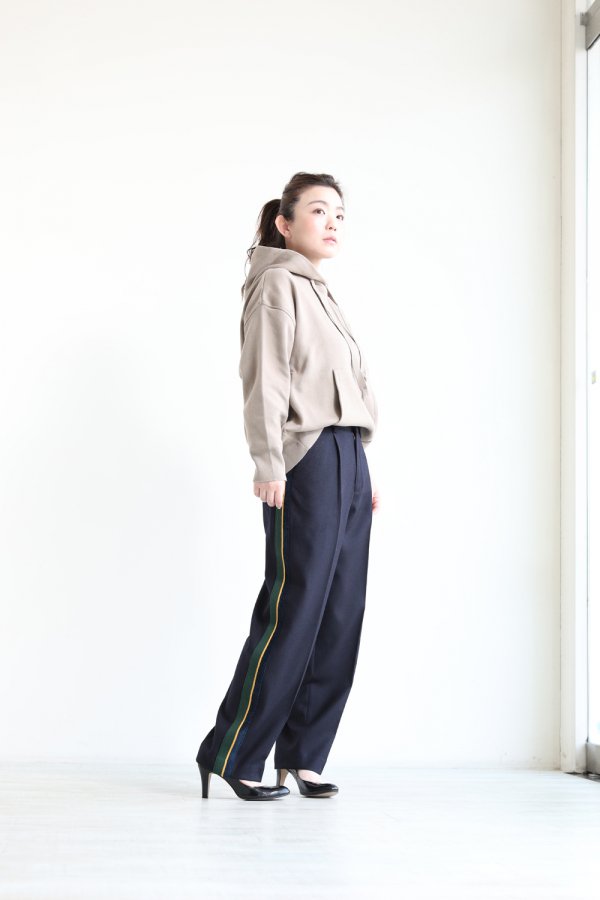 COOHEM(コーヘン) KNIT SIDELINE FLANNEL PANTS NAVY - YAMAROKU