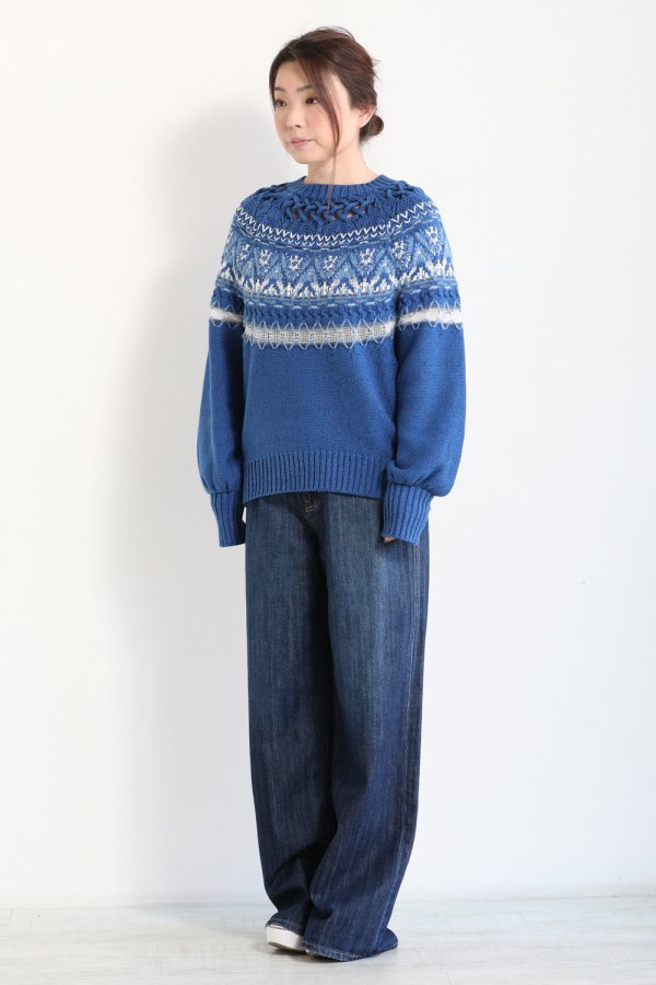 mame 18AWskiers knit ethnic sweaterネックスクエアネック