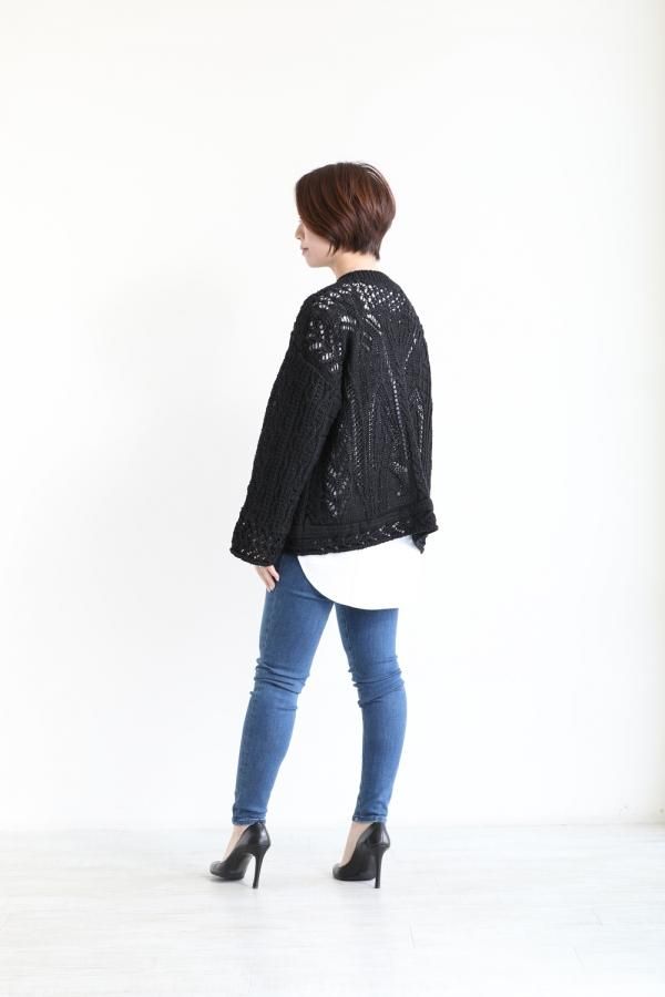 マメ Mame Kurogouchi(マメ) Curtain Lace Pattern Knitted Pullover