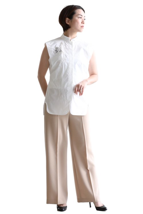 Mame Kurogouchi(マメ) Botanical Embroidery Sleeveless Shirt WHITE