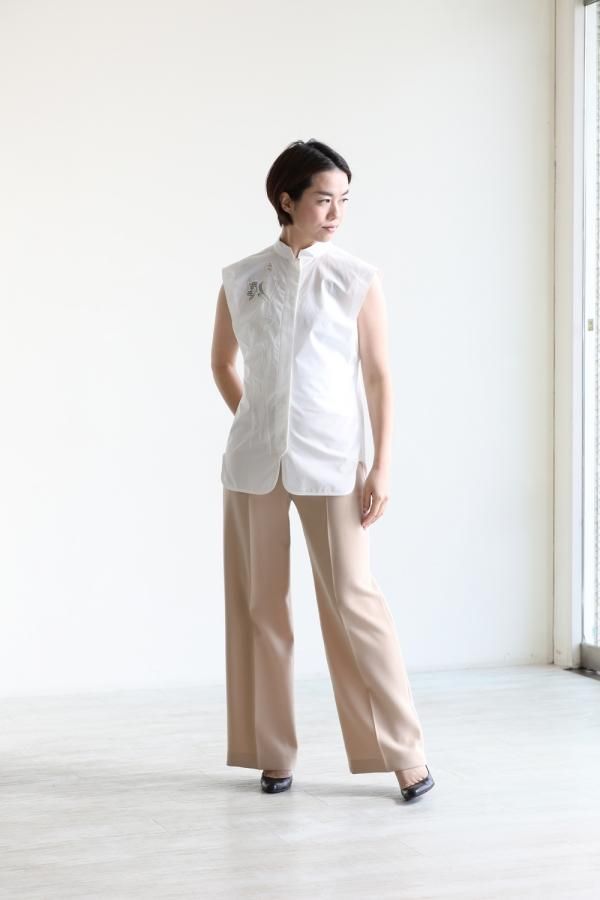 Mame Kurogouchi(マメ) Botanical Embroidery Sleeveless Shirt WHITE 