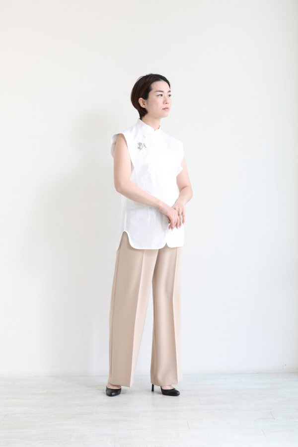 Mame Kurogouchi(マメ) Botanical Embroidery Sleeveless Shirt WHITE 