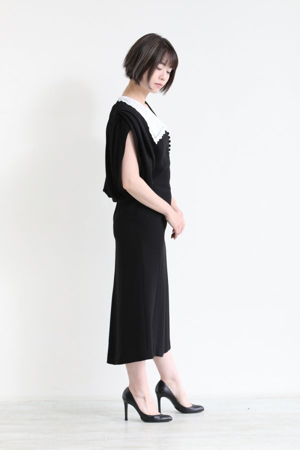 天然石ターコイズ Mame マメ Lace Flap Collar Classic Dress
