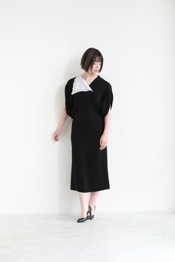 本物の Mame Collar Mame Mame マメ Kurogouchi Lace Flap Black Dress