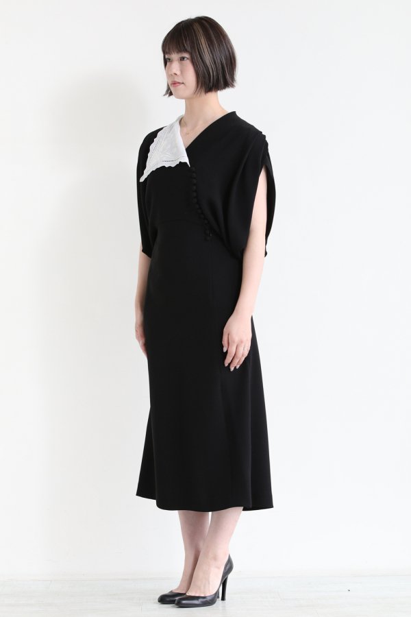 Mame Kurogouchi(マメ) Lace Flap Collar Classic Dress - YAMAROKU