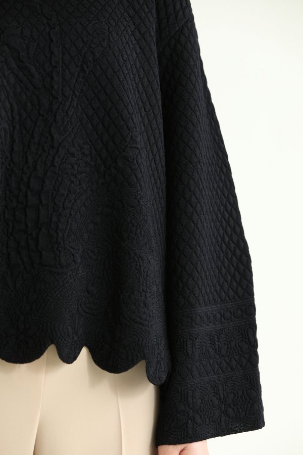 mame★Scallop Cut Knitted Jacket - black