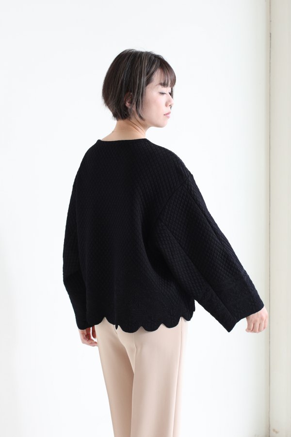 mame★Scallop Cut Knitted Jacket - black