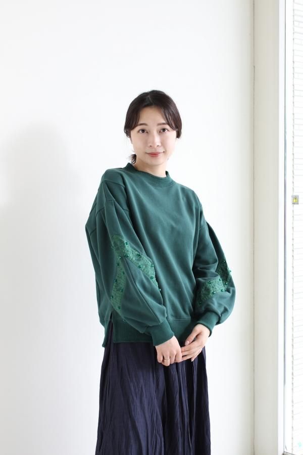 MUVEIL(ミュベール) スズラン刺繍裏毛プルオーバー darkgreen