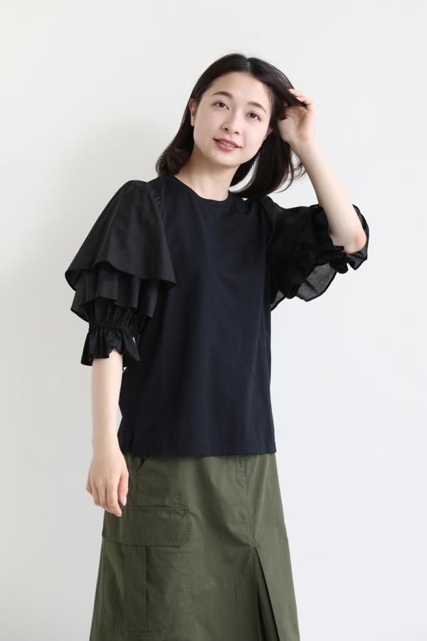 可愛い♡ミュベール フリル付きボリュームスリーブTシャツ M フリル MUVEIL(ミュベール）フリルスリーブTシャツ - YAMAROKU