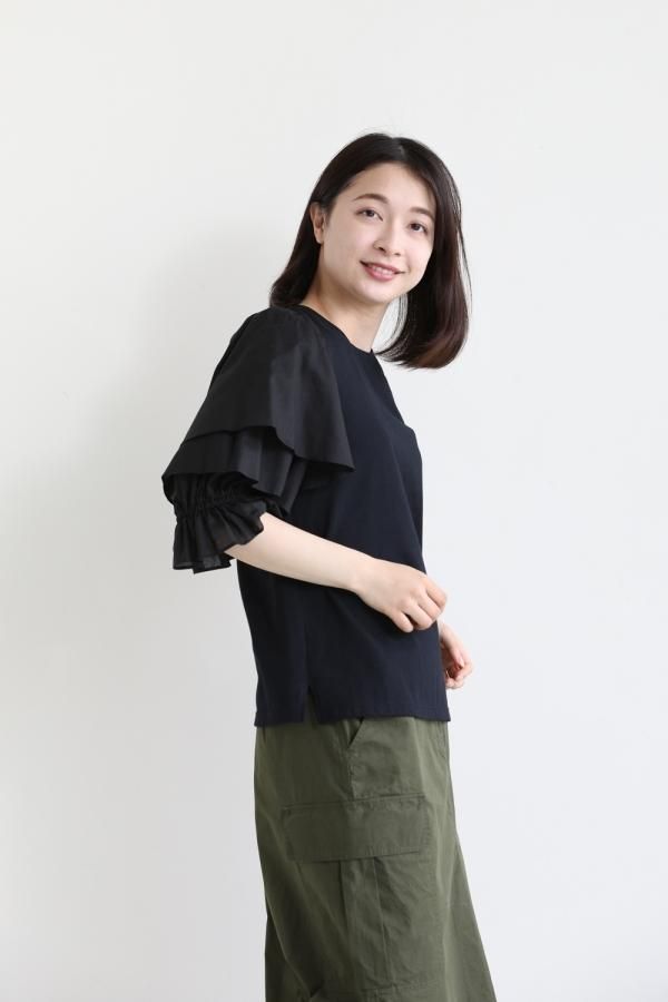 MUVEIL(ミュベール) フリル付きボリュームスリーブTシャツ MUVEIL(ミュベール）フリルスリーブTシャツ - YAMAROKU