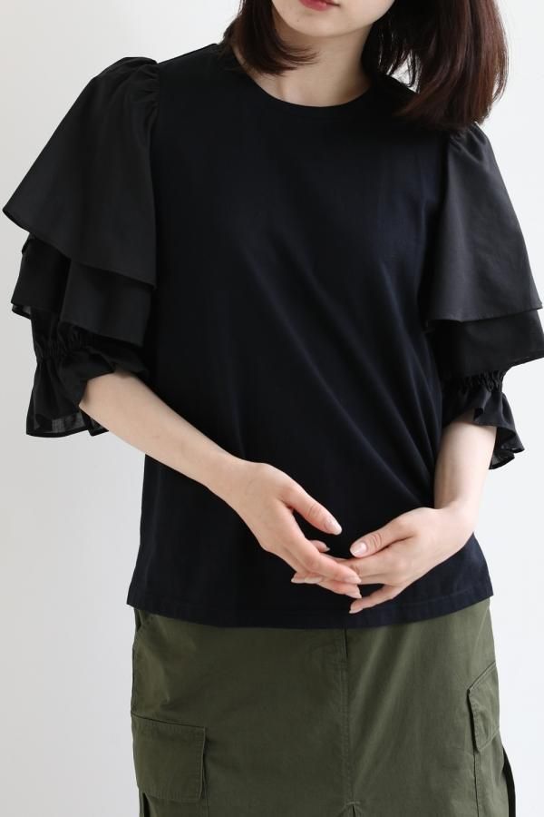 MUVEIL(ミュベール）フリルスリーブTシャツ - YAMAROKU