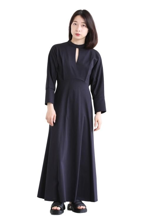 Mame Kurogouchi(マメ) Cotton Jersey Dress NAVY - YAMAROKU