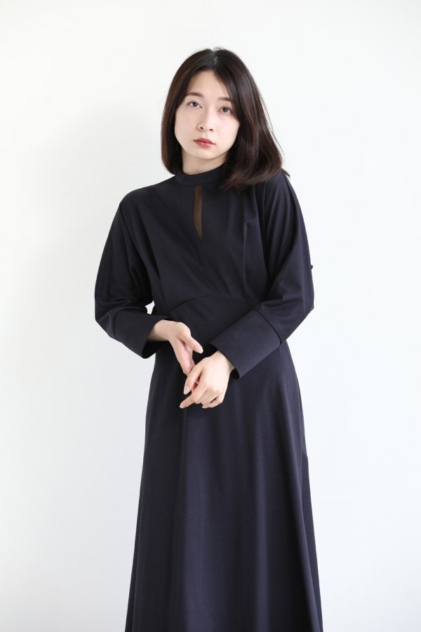 Mame Kurogouchi(マメ) Cotton Jersey Dress NAVY - YAMAROKU 