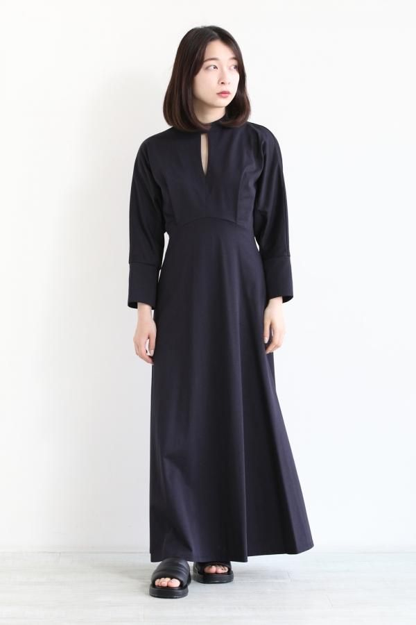 Mame Kurogouchi(マメ) Cotton Jersey Dress NAVY - YAMAROKU