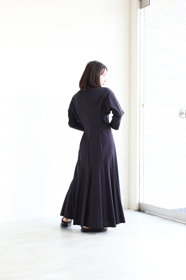 Mame Kurogouchi(マメ) Cotton Jersey Dress NAVY - YAMAROKU 