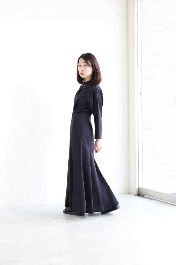 Mame Kurogouchi(マメ) Cotton Jersey Dress NAVY - YAMAROKU