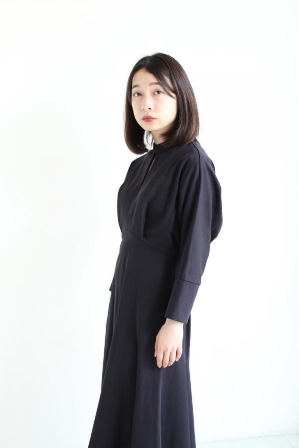 Mame Kurogouchi(マメ) Cotton Jersey Dress NAVY - YAMAROKU