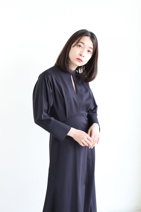 Mame Kurogouchi(マメ) Cotton Jersey Dress NAVY - YAMAROKU ...