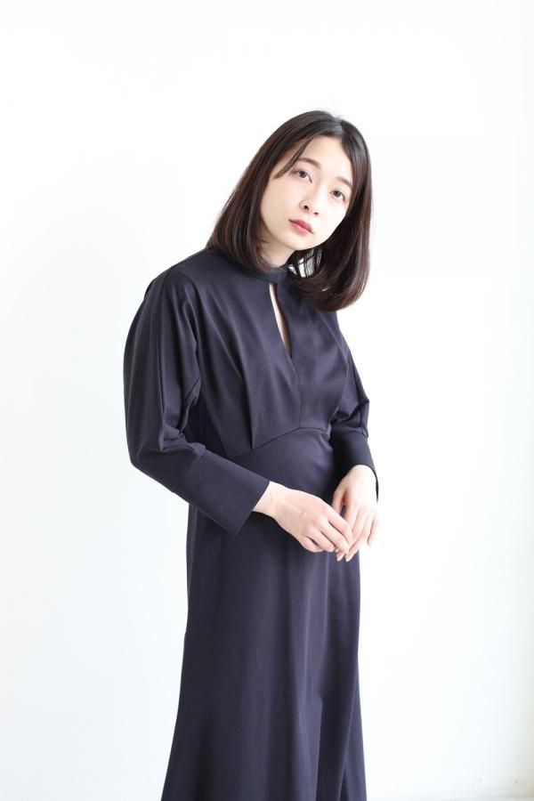 Mame Kurogouchi(マメ) Cotton Jersey Dress NAVY - YAMAROKU