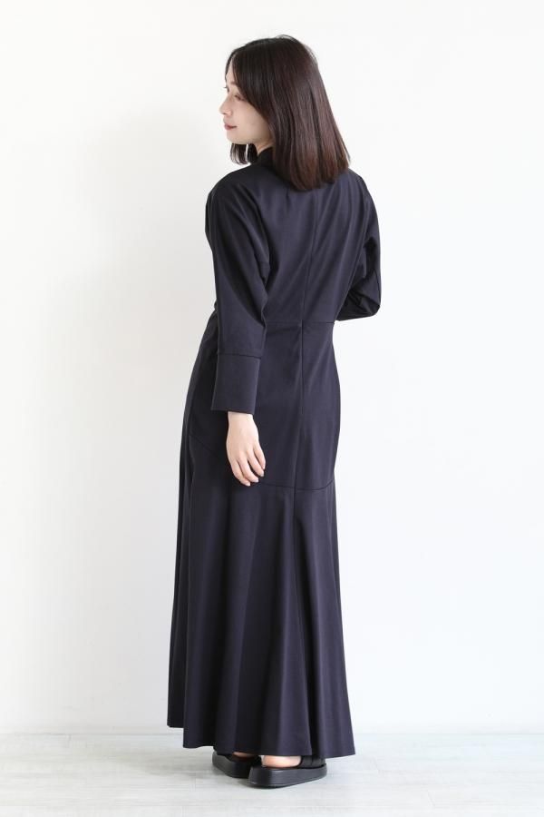 Mame Kurogouchi(マメ) Cotton Jersey Dress NAVY - YAMAROKU 