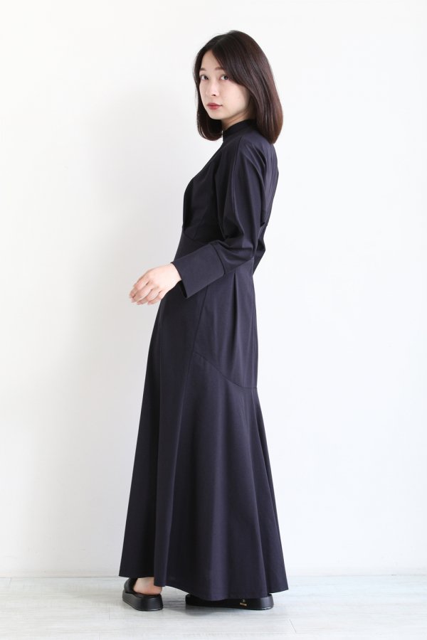 Mame Kurogouchi(マメ) Cotton Jersey Dress NAVY - YAMAROKU