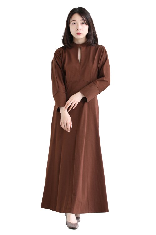 Mame Kurogouchi(マメ) Cotton Jersey Dress BROWN - YAMAROKU