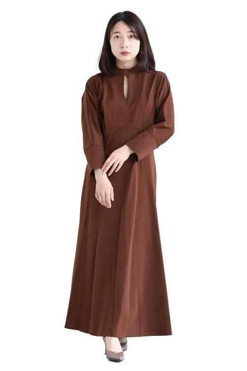 Mame Kurogouchi(マメ) Cotton Jersey Dress BROWN - YAMAROKU ...