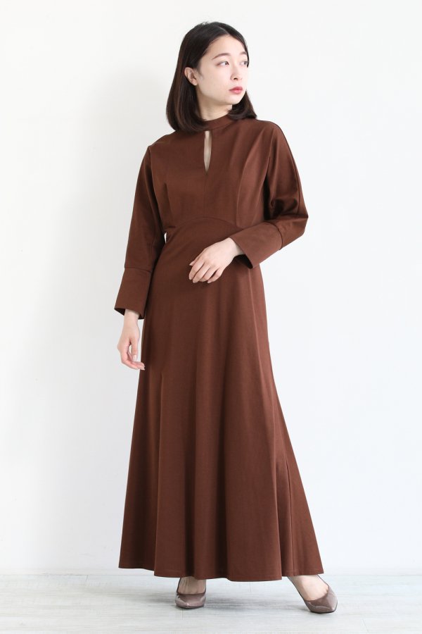 Mame Kurogouchi(マメ) Cotton Jersey Dress BROWN - YAMAROKU