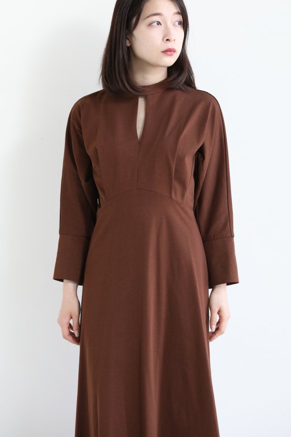 Mame Kurogouchi(マメ) Cotton Jersey Dress BROWN - YAMAROKU ...
