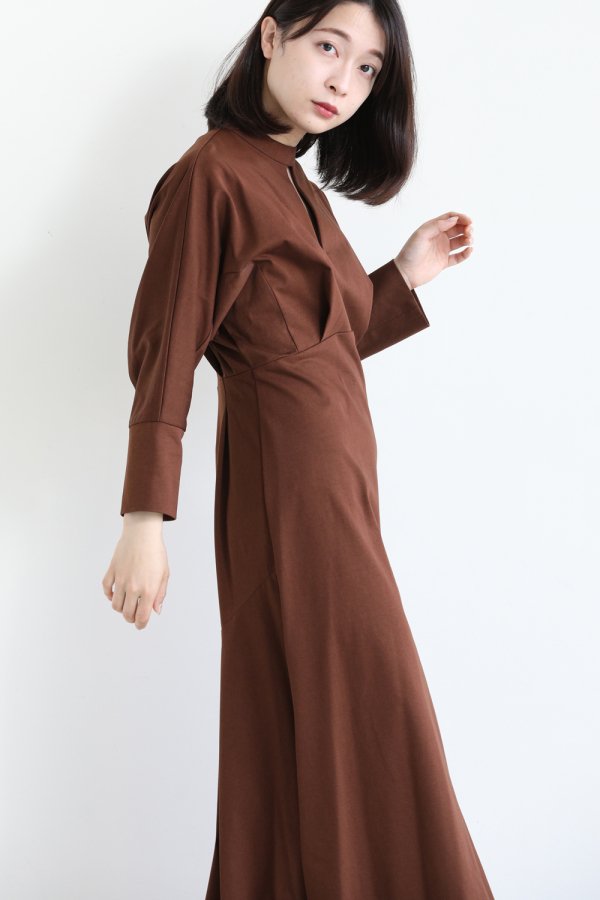 Mame Kurogouchi(マメ) Cotton Jersey Dress BROWN - YAMAROKU