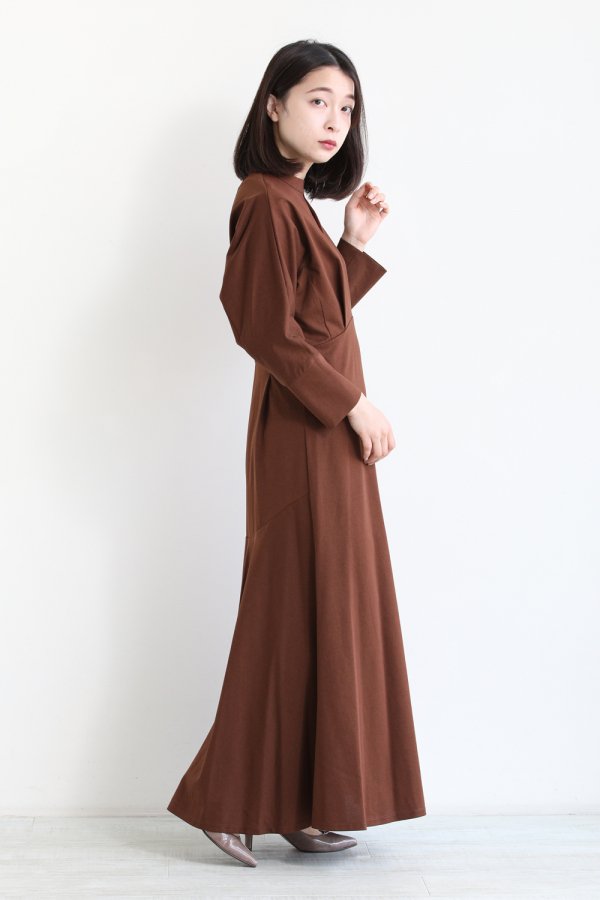 Mame Kurogouchi(マメ) Cotton Jersey Dress BROWN - YAMAROKU