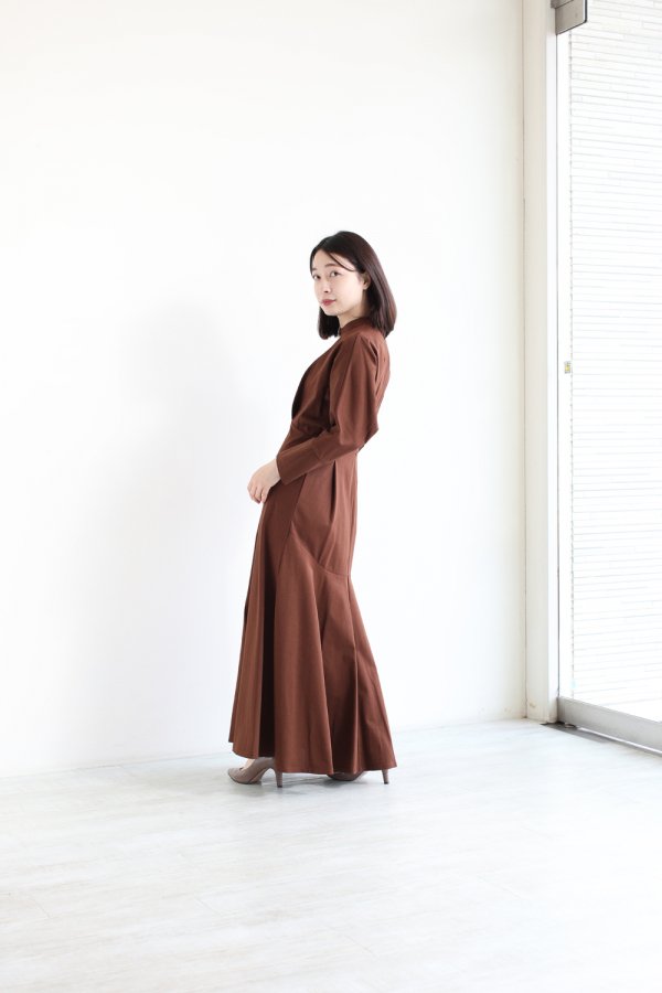 Mame Kurogouchi(マメ) Cotton Jersey Dress BROWN - YAMAROKU