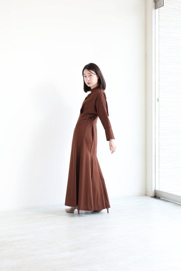 Mame Kurogouchi(マメ) Cotton Jersey Dress BROWN - YAMAROKU