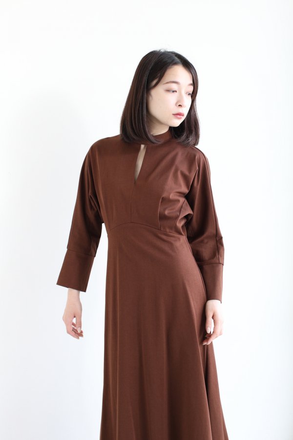 Mame Kurogouchi(マメ) Cotton Jersey Dress BROWN - YAMAROKU